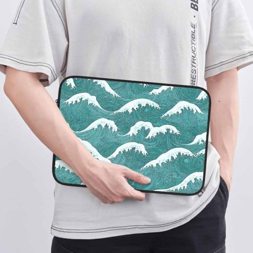 Laptop Sleeve Bag 15.4 15.6 Inch,Sea Wave Japanese Style Water Green Protective Polyester Computer Cases Laptop Cover Briefcase Bag Tablet Travel Cover - color: LPS-023
