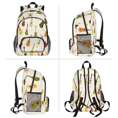 Guitar Flowers Large Backpack for Women and Men Waterproof Travel Laptop Backpack Lightweight Business Work Daypack Fits 17 Inch Computer - color: Multicolor 3