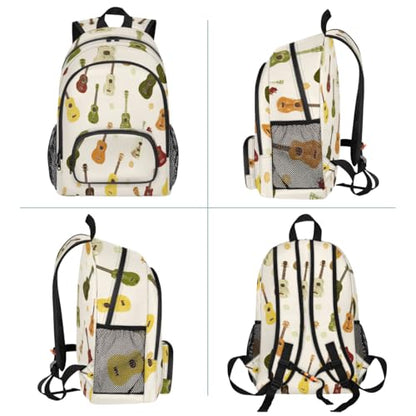 Guitar Flowers Large Backpack for Women and Men Waterproof Travel Laptop Backpack Lightweight Business Work Daypack Fits 17 Inch Computer - color: Multicolor 3