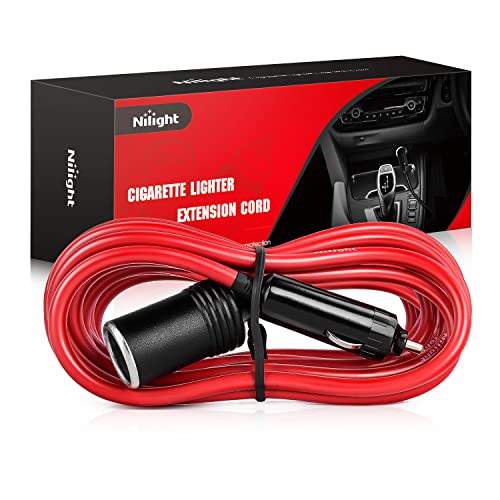 Nilight 10003W 14 Ft Male-to-Female Extension Cord Cable Heavy Duty 12V/24V Car Charger with Cigarette Lighter Socket,2 Years Warranty, red - color: 14ft Cigarette Lighter Red