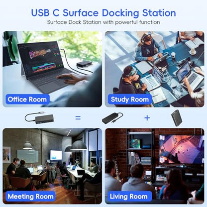 2026 New Surface Thunderbolt 4 Dock Triple Displays 4K HDMI*2+VGA, 12 in 1 Surface Pro Docking Station with Power Adapter for Surface Pro 11/10/9/8/X/7/6/5/4/3, Surface Laptop, Surface Book Go