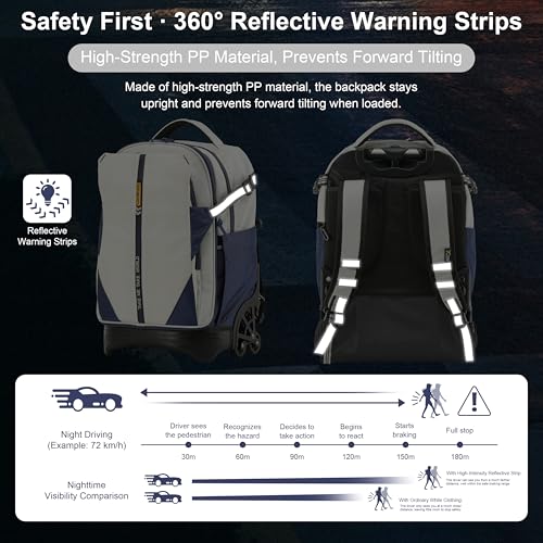 NEW TILAMI 18 Inch Expandable Rolling Backpack Stair-Climbing for School | 6-Wheel Stair-Climbing Girls Boys Carry-on Suitcase 15.6 Laptop Sleeve Water-Resistant Adjustable Handle Wheel Travel Camping - color: White