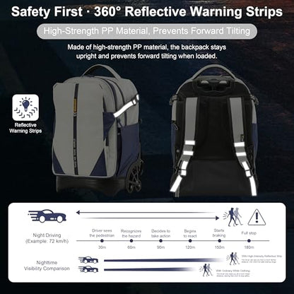 NEW TILAMI 18 Inch Expandable Rolling Backpack Stair-Climbing for School | 6-Wheel Stair-Climbing Girls Boys Carry-on Suitcase 15.6 Laptop Sleeve Water-Resistant Adjustable Handle Wheel Travel Camping - color: White
