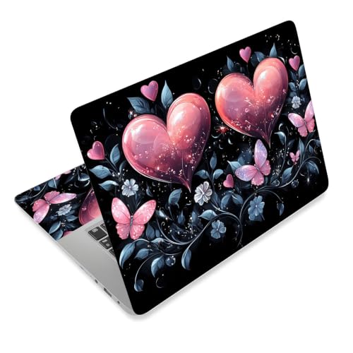 Laptop Skin Sticker Decal for 12 13 13.3 14 15 15.6 in, Universal Vinyl Waterresistant Protector Cover for Notebook PC Netbook, Computer Decor for Women Girls Hearts & Butterflies - color: Hearts & Butterflies