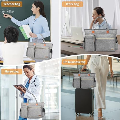 Rabjen Nurse Tote Bag for Work with Padded 15.6” Laptop Sleeve, Medical Supplies Shoulder Bag for Home Health Care - color: Gray