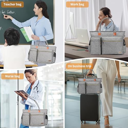 Rabjen Nurse Tote Bag for Work with Padded 15.6” Laptop Sleeve, Medical Supplies Shoulder Bag for Home Health Care - color: Gray
