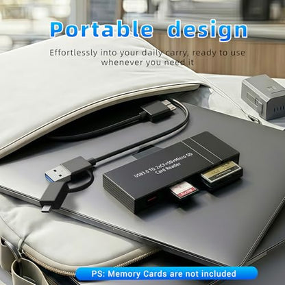 6 Slot USB-C Card Reader, Multi Function Memory Card Adapter Simultaneously Reads SD/Micro SD/CF Cards, USB 3.0 Data Transfer with 2-in-1 Cable, Aluminum Digital Camera Transfer to Phone - color: 2CST