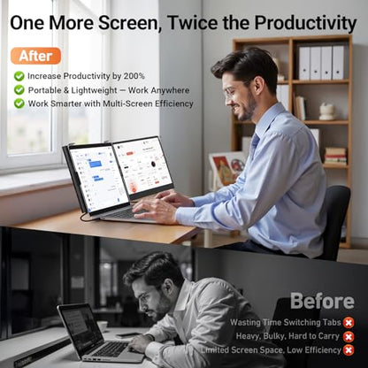 Vixtan Laptop Screen Extender, 15.3" FHD 1080P Portable Dual Monitor | 1.7lbs Ultra-Light & Ultra-Slim, USB-C Plug & Play No Driver, Fits 13-17" Laptops, Win/MacOS/Chrome/Android, Aluminum Alloy - color: 15.3'' Black