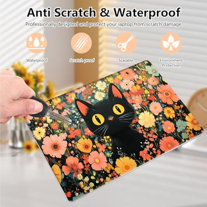 Laptop Skin Sticker Decal 15.6 Inch,12 13 13.3 14 15 15.6 in Laptop Netbook Skins for Notebook,Art Decal Removable Waterproof Scratch Resistant,Universal Vinyl Cover,Pink Floral Cat - color: Pink Floral Cat