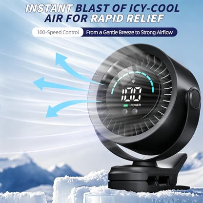 Portable Clip on Fan, Rechargeable USB Desk Fan with Turbo Airflow, 100 Speeds LED Display, 360° Rotation, Small Quiet Battery Powered Fan for Stroller Outdoor Travel Camping Golf Cart, Black - color: Black