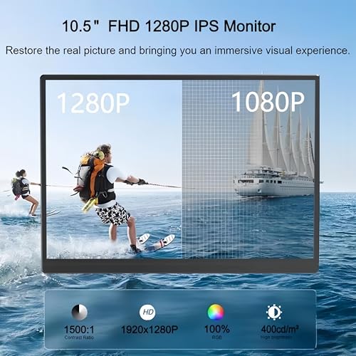 10.5" Portable Monitor 1920x1280 IPS Screen, 420 nits Brightness USB C Portable Gaming Monitor for Laptop PC Phone Mac Steam Deck, with Smart Cover & Speakers, Travel Second Screen for Work