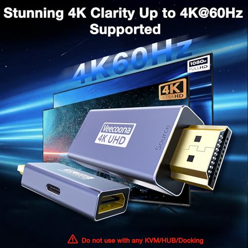 HDMI to DisplayPort Adapter Uni-Directional (4K@60Hz/1080P@120Hz) | HDMI (Source) 2.0 Male to DP (Display) 1.2 Female Converter Compatible with Laptop, AMD, NVIDIA, PS5, Xbox and More - 1 Pack - color: Light blue