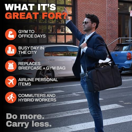 The FTL Lite Mens Gym to Office Bag - 17L Briefcase Gym Bag Hybrid with Shoe Compartment & 16" Laptop Sleeve - Executive Daily Carry & Overnight Duffel for Athletic Business Pros - Kenmare Black - color: Kenmare Black, style: Lite