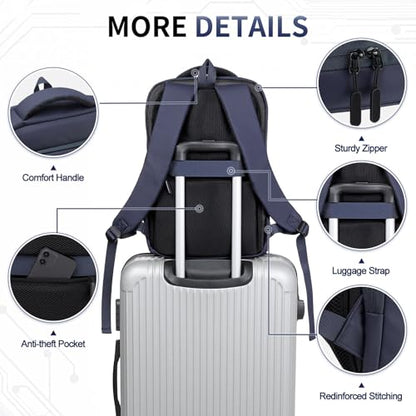 Small Inch Laptop Backpack with USB A/C Port, Slim Water-Resistant Computer Backpack for Work, College and Travel, Blue - color: Blue