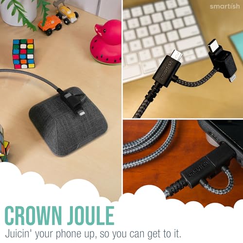Smartish USB-C/Lightning Cable 17/16/16e/15/14 - Crown Joule - 6Foot Universal Fast Fabric Wrapped Charging Cable w/Micro-USB - MFi Certified 13/12/SE/iPad/AirPods/Android - Black - color: No. 2 Pencil Gray, size: USB to USB-C/Lightning/Micro