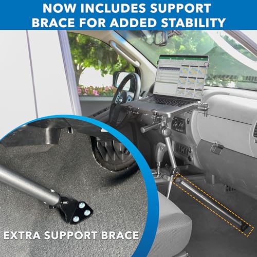 Mount-It! Car Laptop Mount, No-Drill Vehicle Laptop Stand for Vehicle & Truck, Full Motion Computer Holder for Cars Vans SUVs, Adjustable Height 14–22.25”, Fits Notebooks Up to 17” with Cooling Tray