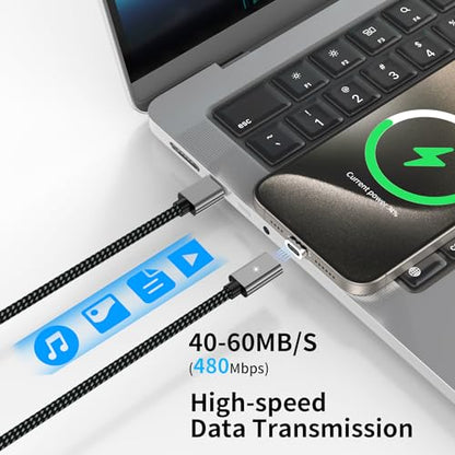 100W Magnetic Fast Charging Cable, USB C to USB C Cable(2 Pack,5/6.6FT), 480Mbps Data Transfer, for MacBook Pro/Air, iPhone 16 15 Pro Max, iPad, Galaxy S22 Ultra, Pixel - color: Grey