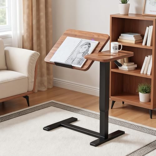 Foldable Bedside Table, Height Adjustable Overbed Bedside Desk Mobile Rolling Laptop Stand Tilting Sofa Side Table with Wheels, Folding Tray Tables for Laptop Bed Couch, Gift for Family, Brown - color: Brown