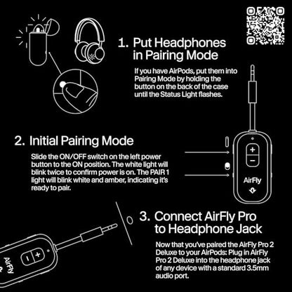 AirFly Pro 2 Deluxe – Bluetooth Adapter for Airplane, Pair 2 AirPods or Wireless Headphones – 3.5mm AUX Bluetooth Transmitter/Receiver for Cars, Boats, Treadmills, TVs – Airplane Travel Essentials - color: White, style: AirFly Pro 2 Deluxe