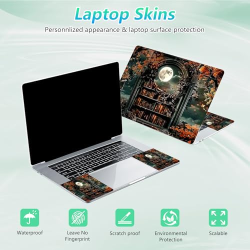 Laptop Skin Sticker Decal 12"-15.6" Universal Laptop/Notebook/Netbook Vinyl - Waterproof Scratch Resistant,Fits HP Dell Lenovo MacBook,2 Free Wrist Pads,Easy Apply & Remove,Retro Bookshelf - color: Retro Bookshelf
