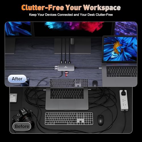 USB C Docking Station Dual Monitor, 9 in 1 Laptop Docking Station Triple Monitor, 4K@60Hz USB C Hub Dual HDMI and DisplayPort, 1000Mbps LAN, 5Gbps USB-C, 100W PD, SD/TF for HP/Dell/Laptop