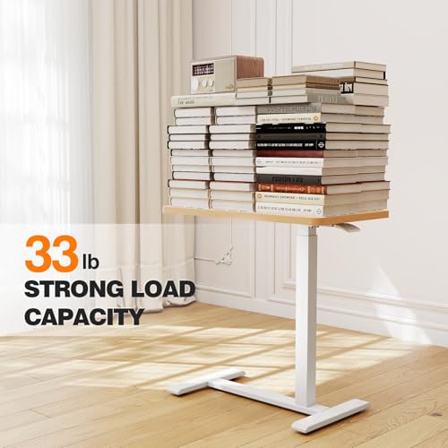 ROMOON Overbed Table with Wheels, Height Adjustable Hospital Bedside Table | Mobile Standing Desk & Rolling Laptop Cart for Home Office, Bed, Couch, Small Spaces, 27.6" W x 15.7" D, Natural Oak - color: Natural Oak