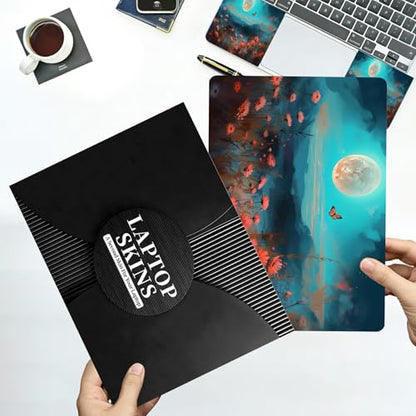 Universal Laptop Skin Sticker with 2 Wrist Pad Decals, 3-Piece Removable Vinyl Laptop Cover, Moon Poppy Waterproof Anti-Scratch, Easy-Trim Fit for 13.3" 14" 15.6" Laptops - color: Moon Poppy