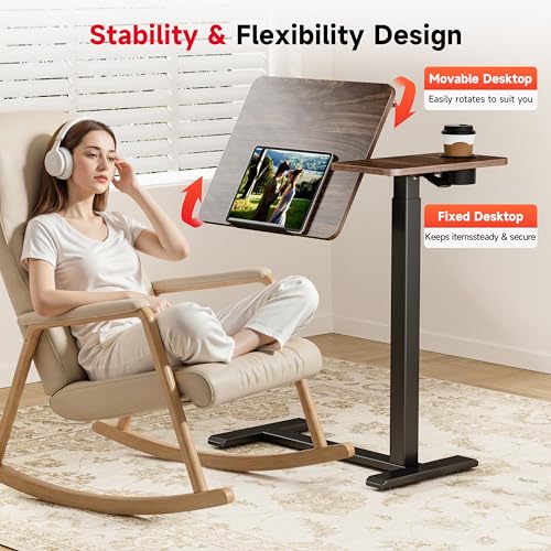 Okin Overbed Bedside Table with Wheels, Adjustable Medical Tilt Top Hospital Bed Table Over The Bed, Rolling Desk Mobile Standing Desk for Hospital Home Use (Walnut) - color: Walnut