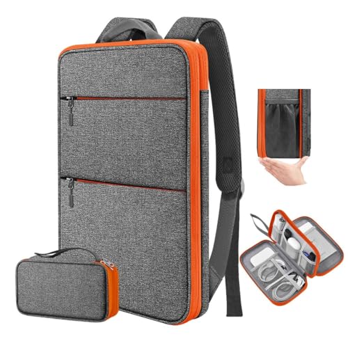 ZINMARK Slim Expandable Laptop Backpack with Small Case for 15-16 inch Notebooks,Water Resistant Computer Bag for College Business for Men Women，Dark Gray Orange - color: Dark Gray Orange