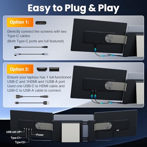 Upgraded Detachable 15.6" Laptop Screen Extender,FHD 1080P IPS Triple Portable Monitor for Laptop, Multiple Screens Design Monitor Extender for 13"-17.3" Laptops (Mac, Wins, Android, Dex)