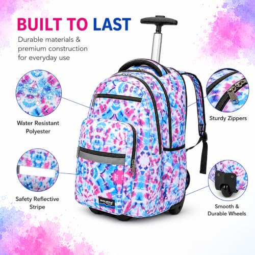 Heavy Duty Rolling Backpack School Bookbag with Wheels Deluxe Wheeled Daypack - color: Pastel