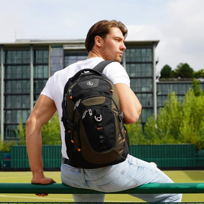 Swissdigital Design Laptop Backpack with USB Charging Port, Travel Backpack Fits 15.6 inches Computer, 31L College School Backpack for Men, Olive/Black | SD803-26 - color: Olive/Black