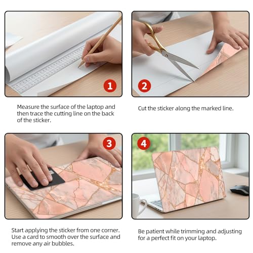 Universal Laptop Skin Sticker Decal, 12"-15.6" Aesthetic Vinyl Wrap, Pink Gold Marble Mosaic Tiles Waterproof Notebook Cover Art Protector for MacBook HP Dell Lenovo, Fits 13" 14" 15" 15.6" - color: Pink Gold Marble Mosaic Tiles