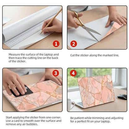 Universal Laptop Skin Sticker Decal, 12"-15.6" Aesthetic Vinyl Wrap, Pink Gold Marble Mosaic Tiles Waterproof Notebook Cover Art Protector for MacBook HP Dell Lenovo, Fits 13" 14" 15" 15.6" - color: Pink Gold Marble Mosaic Tiles