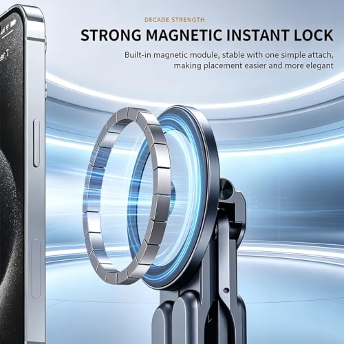 4-in-1 Foldable Laptop Stand, Magnetic Phone Stand & Selfie Stick with 180° Rotating Magnetic Head, Portable Travel Laptop Holder Tripod, 8-Level Ergonomic Height Adjustable Stand (Grey, 1 PCS) - color: Grey, size: 1 PCS