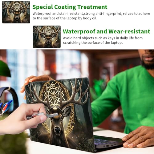 Laptop Skin Sticker Decal, Universal Protective Cover Fit 12 13 14 15.6 Inch Notebook, Reusable Water-Resistant Vinyl Decal w/ 2 Wrist Pads for Business Travel Office, Art Deer Head - color: Art Deer Head