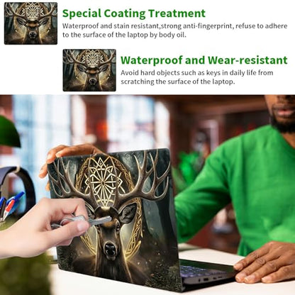 Laptop Skin Sticker Decal, Universal Protective Cover Fit 12 13 14 15.6 Inch Notebook, Reusable Water-Resistant Vinyl Decal w/ 2 Wrist Pads for Business Travel Office, Art Deer Head - color: Art Deer Head