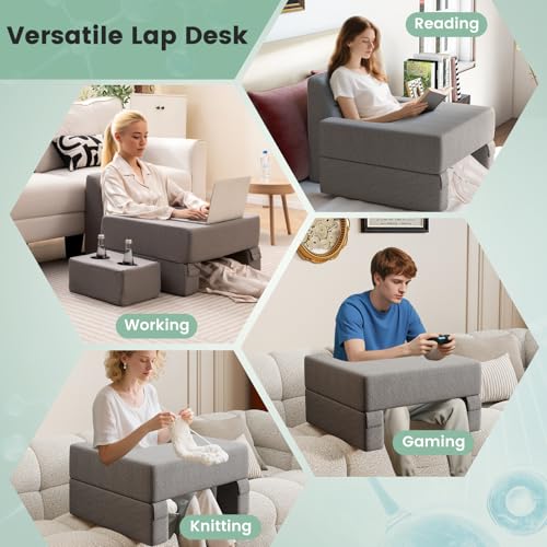 Giantex Reading Pillow for Gaming, Extra Large Lap Desk for Laptop with Back Arm Rest & Cup Holder for Adult, Adjustable Gaming Pillow for Reading Crochet Working & Writing on Bed Floor Sofa & Couch