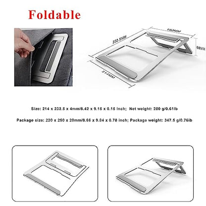 Laptop Stand Travel, Aluminum Portable Foldable Support Stand for 12-17" Laptops and Tablets (Silver)