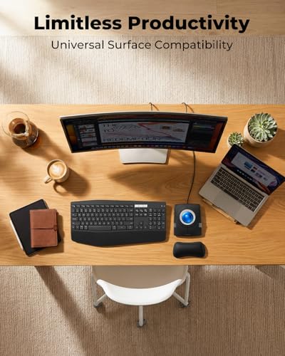 Wired Trackball Mouse, Ergonomic Finger Control Trackball with 55mm Large Ball, 4-Level Adjustable DPI, Ambidextrous Design, Wrist Rest Included, Compatible for PC, Laptop, Mac, Windows-Blue