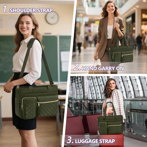 SDYSM Teacher Tote Bag 15.6 inch Laptop Bag Work Bags for Women Nurse Tote Professional Computer Messenger Shoulder Bags Laptop Briefcase for Office, College, Nursing, Olive Green - color: Olive Green