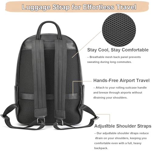 Genuine Leather 15.6 Inch Laptop Backpack for Men, Multi Pocket Casual Daypack Shoulder Bag for Business Travel Outdoor, Black - color: Black