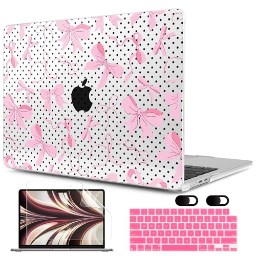 MEEgoodo Case for M5/M4/M3/M2 MacBook Air 13 inch Case 2026 2025 2024 2022, Fit Model A3449/A3240/A3113/A2681, Laptop Hard Shell Compatible with MacBook Air 13.6-inch, Black Polka Dots&Pink Bows - color: Black Polka Dots&Pink Bows