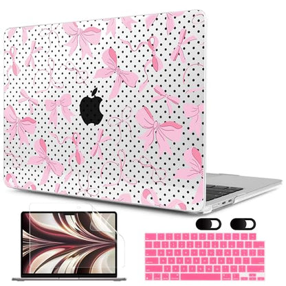 MEEgoodo Case for M5/M4/M3/M2 MacBook Air 13 inch Case 2026 2025 2024 2022, Fit Model A3449/A3240/A3113/A2681, Laptop Hard Shell Compatible with MacBook Air 13.6-inch, Black Polka Dots&Pink Bows - color: Black Polka Dots&Pink Bows
