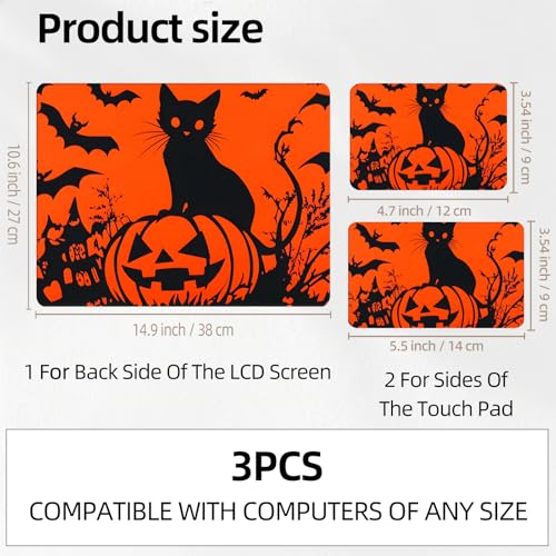 Black Cat On Pumpkin Bats Universal Laptop Skin Sticker 3PCS, Protective Decal Trim-to-Fit 11.6" 13.3" 14" 15.6" Laptop Vinyl Cover, Removable Anti-Scratch Computer Decal Protector - color: Black Cat On Pumpkin Bats