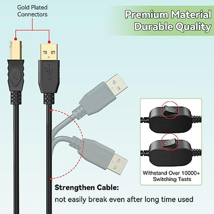 Herfair Printer Cable Splitter for Two Computers/Laptops Share One Printer | 5FT USB B Male to Dual A Male Splitter Cable Plug & Play Compatible with inkless Printer, Scanner, Fax Machine, More - size: 2
