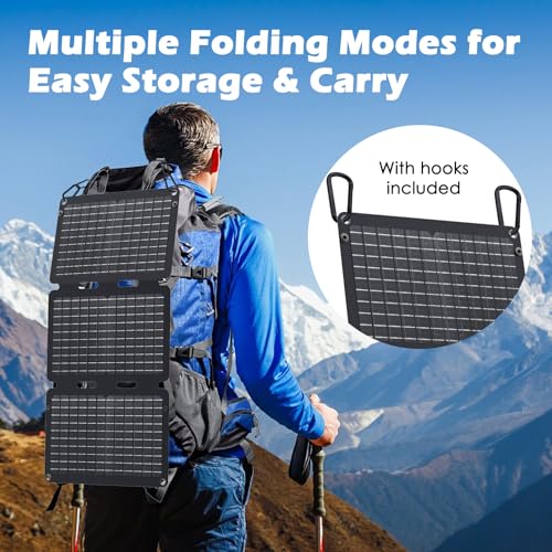 JIYHF Portable Power Station 99.9Wh with Foldable Solar Panel 30W, Laptop Charger & Backup Power with 65W USB-C PD, 100W AC Outlet, 12V DC Output, LED Light for Camping, Home Backup, Emergency, RV - style: P100 Orange+30W