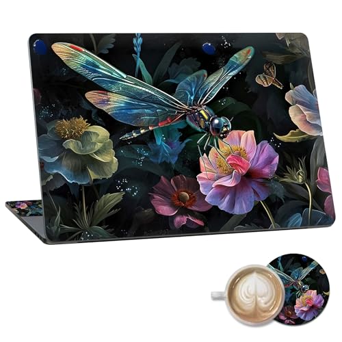 Laptop Skin Sticker Decal 15.6 Inch,12 13 13.3 14 15 15.6 in Laptop Netbook Skins for Notebook,Art Decal Removable Waterproof Scratch Resistant,Universal Vinyl Cover,Dragonfly Flower - color: Dragonfly Flower