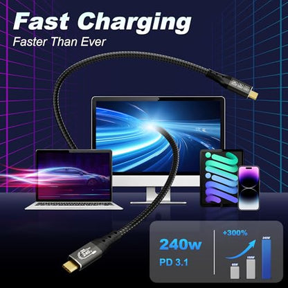 ZIKNYDO Long USB C to USB C Cable 16FT, Supports Up to 20Gbps Data Transfer, 240W Charging, 8K@30Hz, 4K@60Hz /144Hz Video Output, USBC Display Cord for Monitor, Laptop, MacBook Pro, iPad Pro (5m) - size: 16FT*1