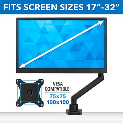 Mount-It! Single Monitor Arm Desk Mount for 24-32 Inch Computer Monitor, Full Motion Aluminum Mount, VESA 75x75 100x100, Holds up to 17.6 lbs, Cable Management, C-Clamp and Grommet Base, Black